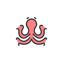Octopus colored icons, minimalist vector illustration ,simple transparent graphic element .Isolated on white background