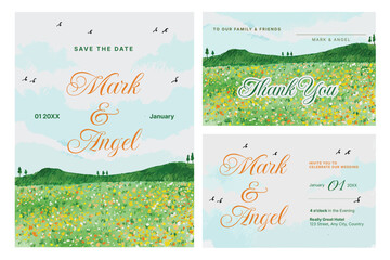 Graceful Watercolor Floral Wedding Invitation Template Set Save the Date Design