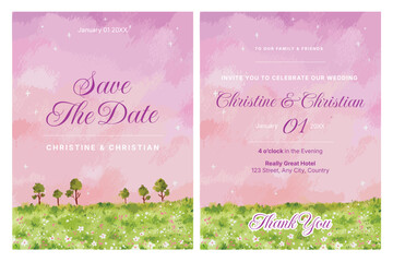 Stylish Watercolor Floral Wedding Invitation Template Suite Save the Date Announcement
