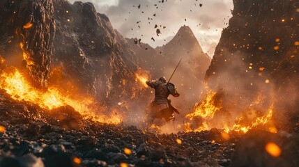 a close up of a dragon attacking a man with a sword