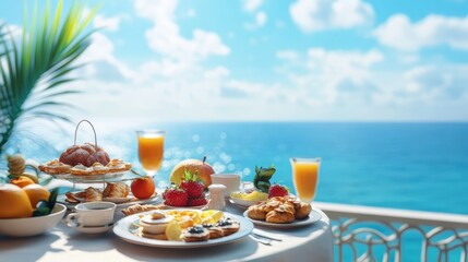A beautifully set breakfast table overlooking a turquoise sea view