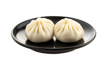 Two fluffy bao buns on a black plate delicious Asian cuisine