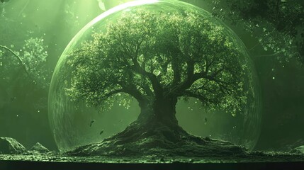 a close up of a glass ball with a tree inside, tree of life inside the ball