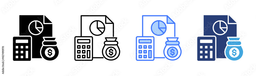 Poster Budgeting icon sheet multiple style collection