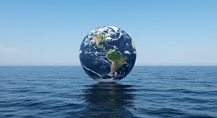 earth globe on the ocean background, Ocean environment concept background
