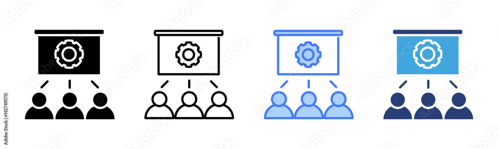 Poster employee training icon sheet multiple style collection