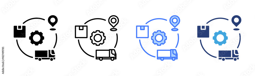 Poster supply chain icon sheet multiple style collection