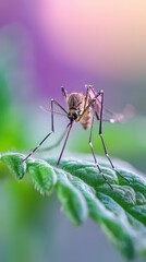 Detailed shot of a small insect possibly a spider or fly resting on a vibrant green leaf against a blurred natural background