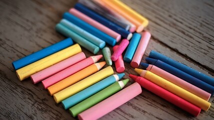 Fototapeta premium colored pencils on a wooden table