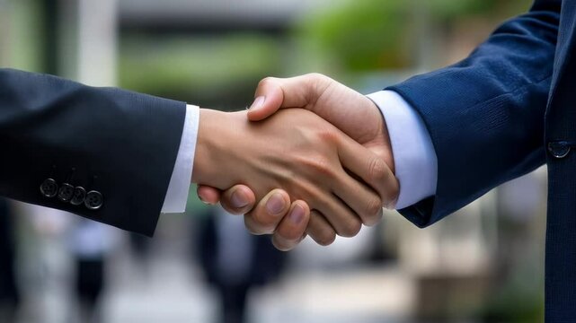 握手をする男性会社員（商談・商談成立・協業・契約・M＆A）	