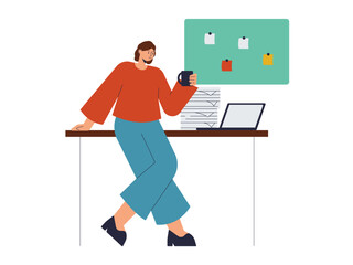 Woman enjoy with their work. Busy People illustration. Flat vector illustration concept.