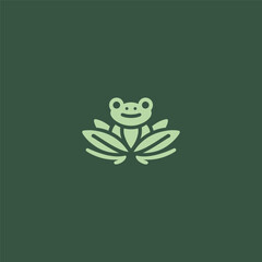 Minimalist Frog on Lotus Leaf Line Art Logo – Sitting frog on lotus leaf in clean lines.