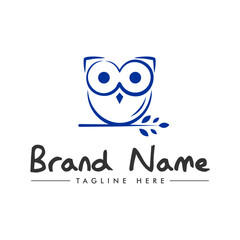 Cute owl logo and nature leaf