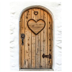 Rustic wooden door with heart-shaped cutout
