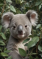 Fototapeta premium Adorable koala joey nestled amongst eucalyptus leaves, seamless repeat , koala illustration, seamless pattern