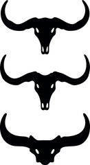 Naklejka premium Stacked Silhouette Bull Skulls with Curved Horns Animal Skull Symbol Isolated Art