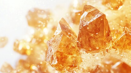 Close Up of Honey Calcite Crystals with Sparkling Details and Golden Hues
