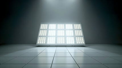 a virtual production LED tile array model on a glossy white grid board