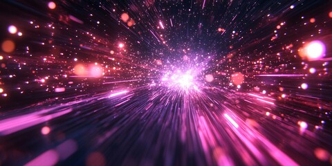 dynamic pink and purple light burst in space with sparkles and motion effect