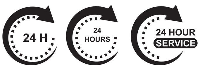24 hour service icon. 24 hours icon. 24 hours order execution or delivery service icon. 24 hours icon flat style on a white background.