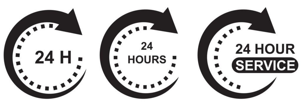 24 hour service icon. 24 hours icon. 24 hours order execution or delivery service icon. 24 hours icon flat style on a white background.