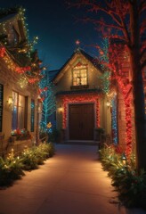 Obraz premium Dazzling Christmas light display in red, green, blue, and yellow hues , yellow, blue, abstract