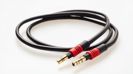Black audio cable coiled