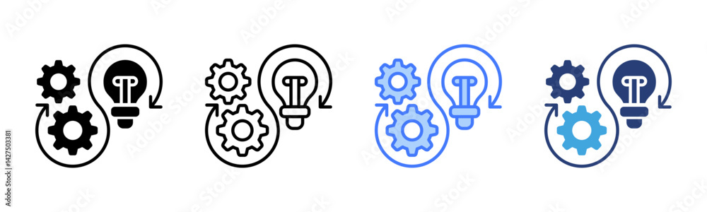 Poster creative process icon sheet multiple style collection