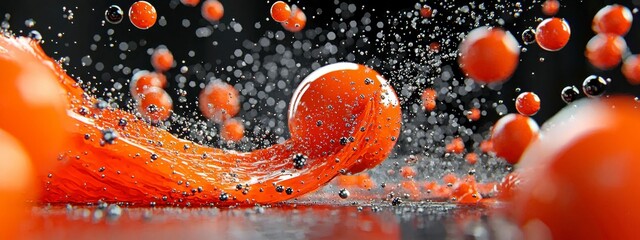 Abstract Orange Spheres Splashing Dynamic Fluid Motion