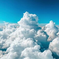 Aerial View of Fluffy White Cumulus Clouds Over Blue Sky