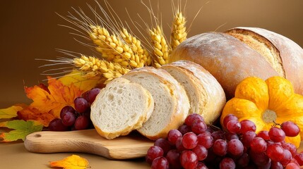 Artisan Bread with Autumnal Accents Rustic Still Life Photography