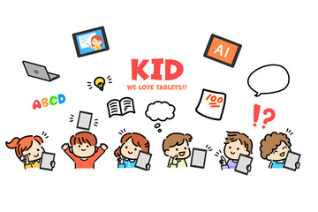 子供　タブレット学習　勉強　教育　学習