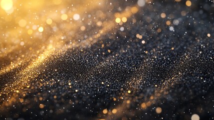 Abstract Gold Glitter Sparkling on Dark Background Creates Magical Atmosphere