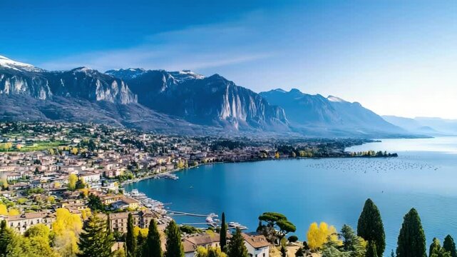 Stunning Aerial View of Torbole and Lake Garda Framed by Majestic Mountains, Italy