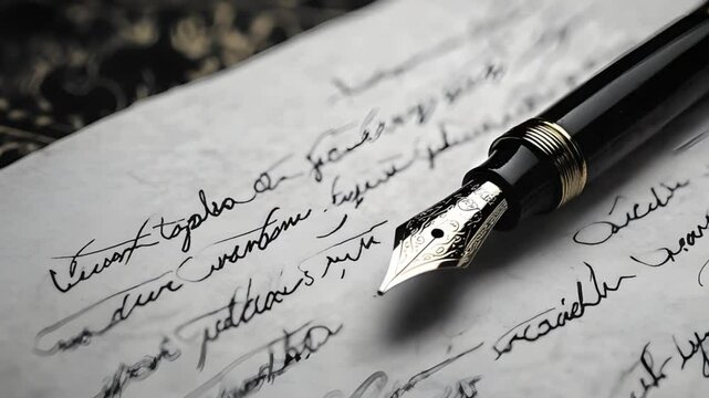 Fountain Pen on an Antique Letter &ndash; Vintage Cursive Script