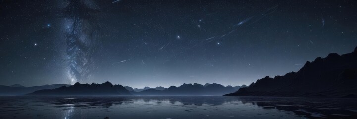 Fototapeta premium Deep midnight blue, countless stars shimmer, endless expanse , black, dark blue