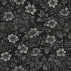 Fototapeta premium Elegant charcoal floral wallpaper Small-scale blooms and foliage repeat seamlessly , delicate, art, subtle