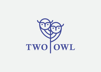 Obraz premium Stylized owl logo with two birds and heart shape