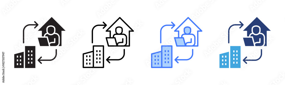 Aufkleber hybrid work icon sheet multiple style collection