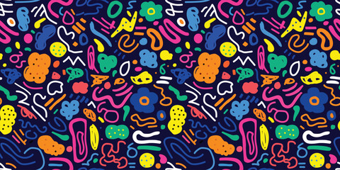 Playful chaos A vibrant abstract pattern dances on dark blue