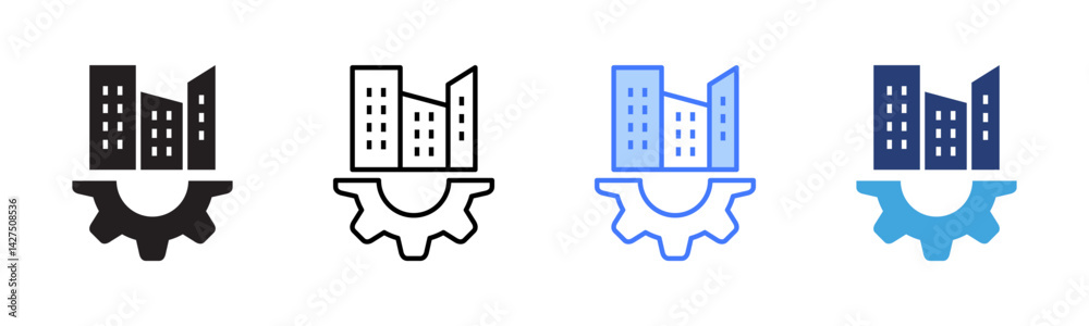 Poster Office Building icon sheet multiple style collection