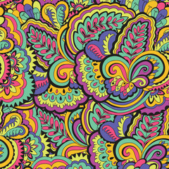 Psychedelic jungle chaos bursting with color