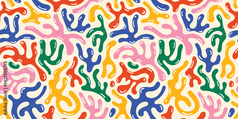 Poster Retro blobs dance a colorful playful  fluid abstract pattern