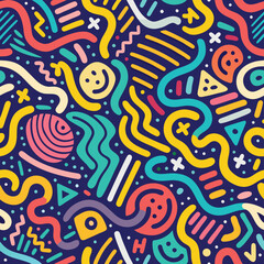 Obraz premium Whimsical chaos Doodles dance on a blue field