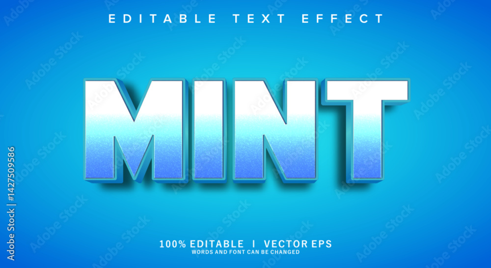 Poster mint 3d vector text effect with modern style design