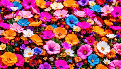 Vibrant flower field blooms nature digital artwork lush environment aerial view generative ai technology impact