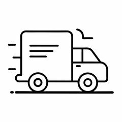 Delivery Truck Icon – Minimal Line Art with Package and Motion Lines for Shipping and Logistics on White Background

