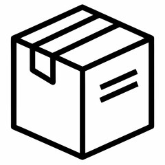 Carton Icon – Minimal Line Art of Cardboard Packaging Box on White Background