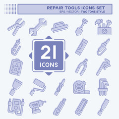 Icon Set Repair Tools. related to Education symbol. two tone style. design editable