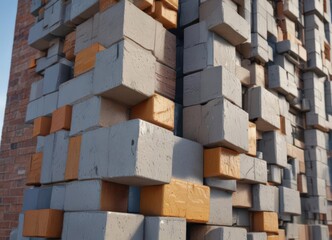 Interlocking modular building blocks, close-up view ,  engineering,  connection,  geometric